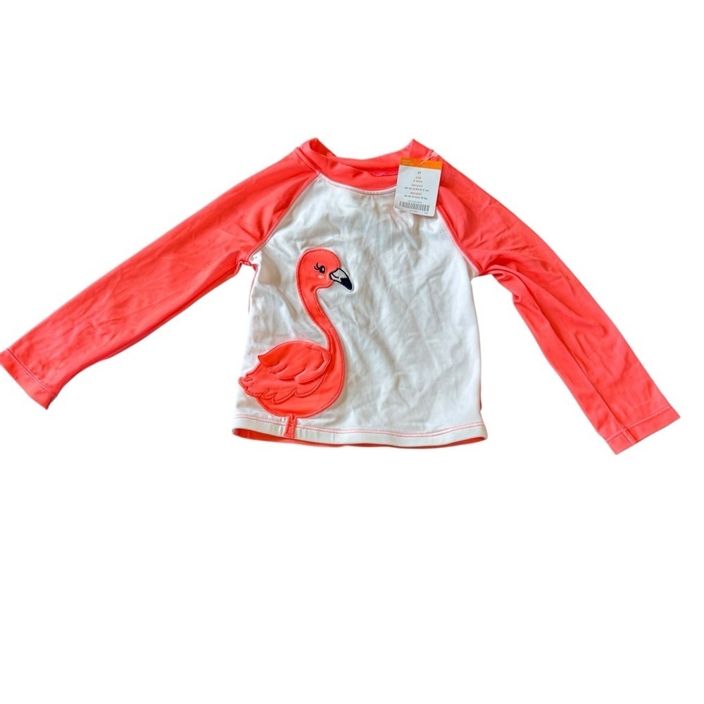 Gymboree Girls 2T Flamingo Rash Guard Swim Top Pink UPF 50+ Long Sleeve NWT